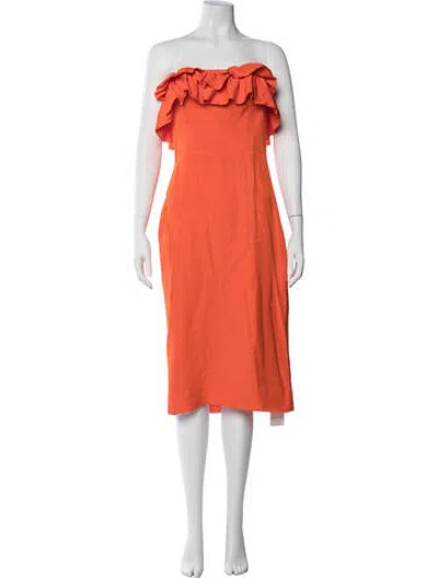 Pre-owned ml Monique Lhuillier Strapless Midi Length Dress In Orange
