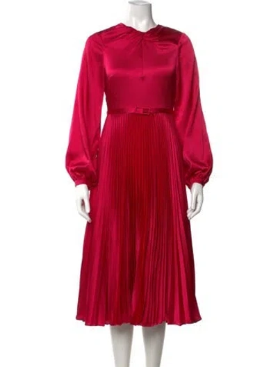 Pre-owned ml Monique Lhuillier Tie Neck Midi Length Dress In Pink