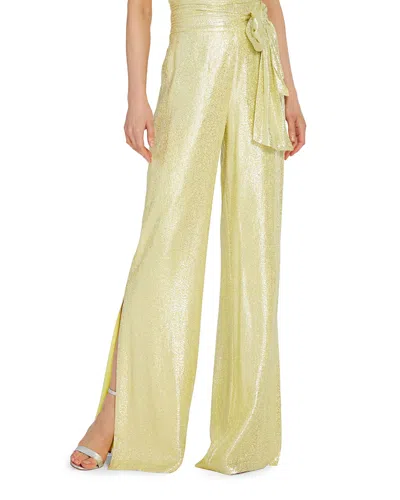 ml Monique Lhuillier Tie-waist Metallic Wide-leg Pants In Yellow