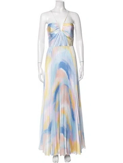 Pre-owned ml Monique Lhuillier Tie-dye Print Long Dress W/ Tags In Blue