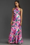 ML MONIQUE LHUILLIER VIOLETTE SATIN HALTER MAXI DRESS