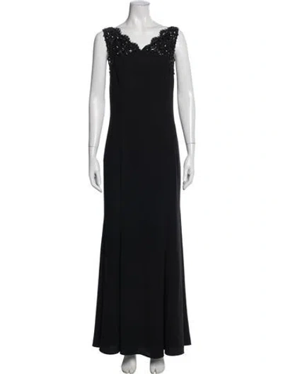 Pre-owned ml Monique Lhuillier V-neck Long Dress In Black