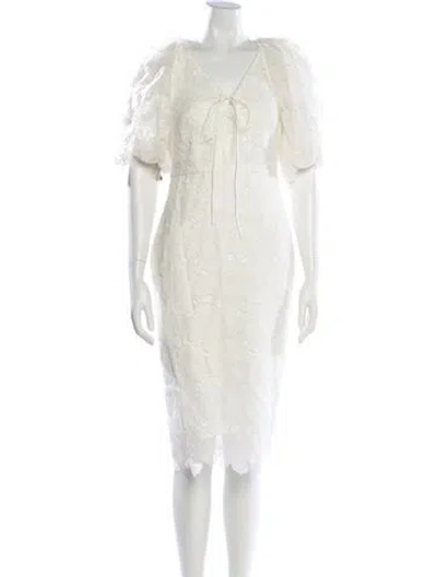 Pre-owned ml Monique Lhuillier V-neck Midi Length Dress In White