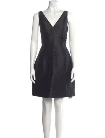 Pre-owned ml Monique Lhuillier V-neck Mini Dress In Gray