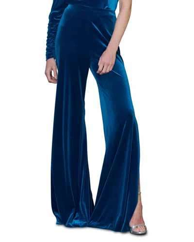 ml Monique Lhuillier Wide Leg Velvet Pants W/ Side Opening In Ocean
