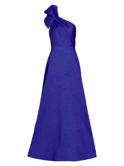 ml Monique Lhuillier Women's Amira Jacquard One-shoulder Gown In Blue