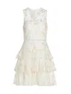 ML MONIQUE LHUILLIER WOMEN'S FLORAL-EMBROIDERY TIERED COCKTAIL DRESS