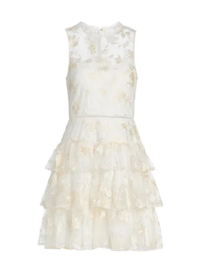 ml Monique Lhuillier Women's Floral-embroidery Tiered Cocktail Dress In Neutral