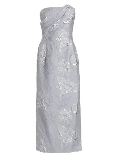 ml Monique Lhuillier Women's Jacqueline Floral Jacquard Midi-dress In Silver