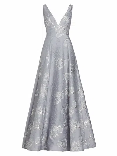 ml Monique Lhuillier Women's Madeline Jacquard Dress In Silver Blue In Gray