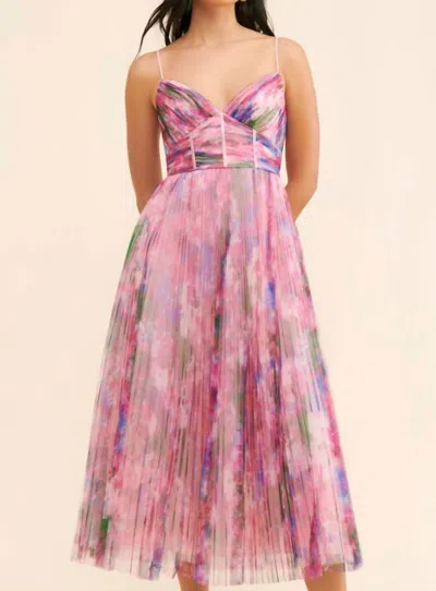 ml Monique Lhuillier Women's Madison Tylle Midi Dress In Waterlily Floral In Pink