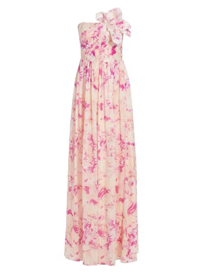 ml Monique Lhuillier Women's Marlee Floral Linen-silk Strapless Gown In French Rose