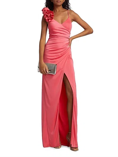 ml Monique Lhuillier Women's Rosa Jersey Long Dress In Calypso Coral In Pink