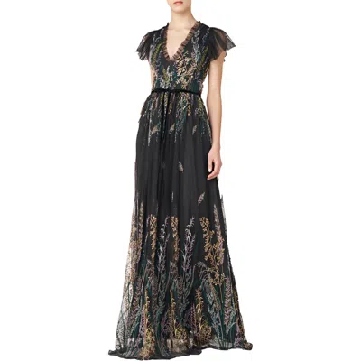 ml Monique Lhuillier Womens Beaded Embroidered Evening Dress