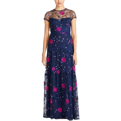 ml Monique Lhuillier Womens Embroidered Tulle Evening Dress
