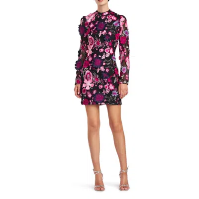 ml Monique Lhuillier Womens Floral Print Embroidered Mini Dress