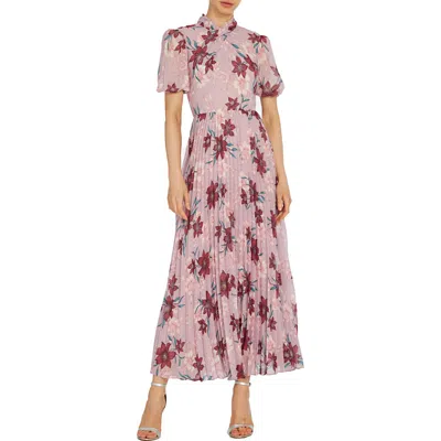 ml Monique Lhuillier Womens Floral Shutter Pleat Maxi Dress