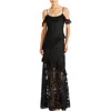 ml Monique Lhuillier Siennaruffle Cold Shoulder Lace Gown Dress In Black In Black
