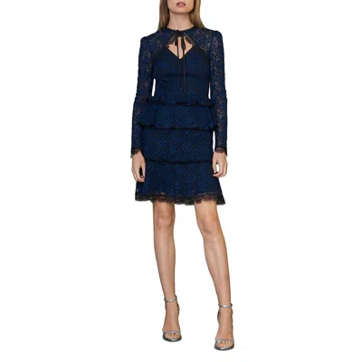 ml Monique Lhuillier Womens Lace Ruffled Mini Dress In Blue