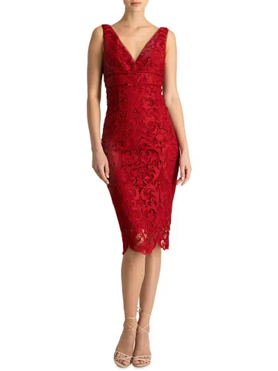 ml Monique Lhuillier Womens Lace Sleeveless Cocktail And Party Dress In Red
