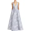 ml Monique Lhuillier Madeline Floral Jacquard Gown In Silver
