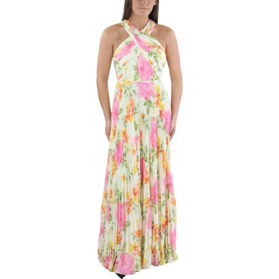 ml Monique Lhuillier Womens Pleated Chiffon Evening Dress