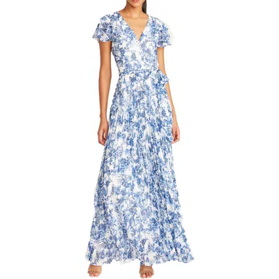 ml Monique Lhuillier Womens Pleated Floral V-neck Maxi Dress