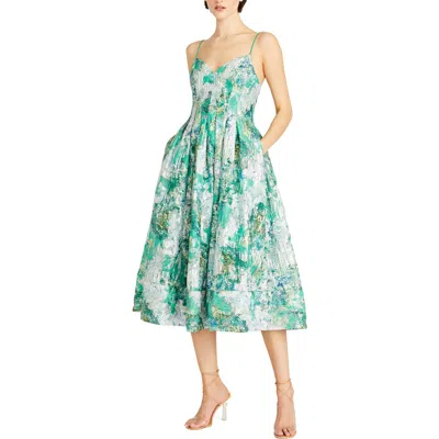 ml Monique Lhuillier Womens Pleated Mid Calf Midi Dress