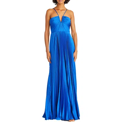ml Monique Lhuillier Womens Pleated Tea Length Evening Dress In Blue