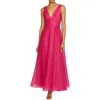 ml Monique Lhuillier Giselle Textured V Neck Midi Dress In Cerise Pink In Brown