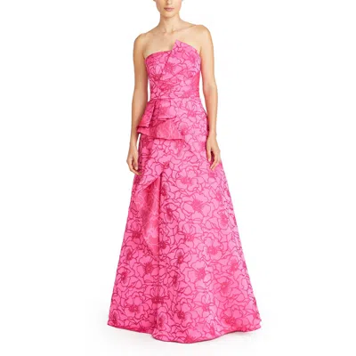 ml Monique Lhuillier Womens Ruffled Full Length Evening Dress In Pink