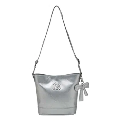 Mlb (gs)  Shoulder Crossbody Bag Embossed Faux Leather 'silver' In Gray
