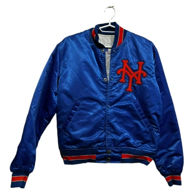 Pre-owned Mlb X Starter Vintage 90's Starter New York Mets Satin Bomber Jacket In Blue