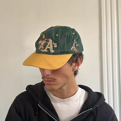 Pre-owned Mlb X Vintage 90's Taz Looney Toones Oakland A's Pinstripe Hat In Green
