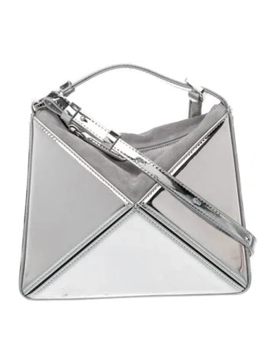 Pre-owned Mlouye Leather Top Handle Bag In Metallic/silver