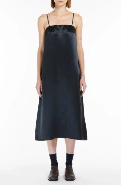 Mm Aerosi Sleeveless Satin Midi Dress In Navy