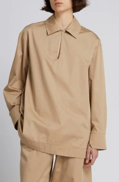 Mm By Max Mara Abano Oversize Long Sleeve Cotton Shirt In Brown