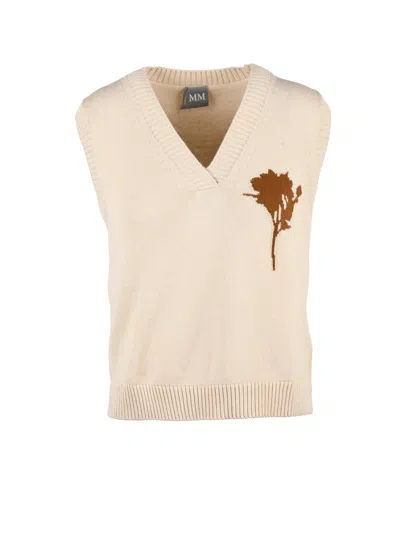 Mm By Max Mara Beige Cotton Floral Knit Vest In Neutral