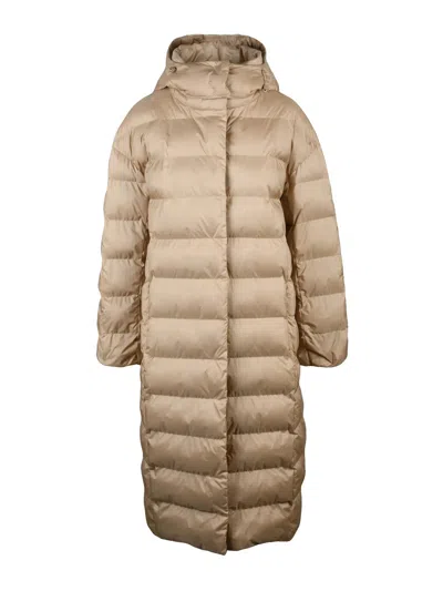 Mm By Max Mara Beige Polyamide Hooded Down Jacket In Neutral