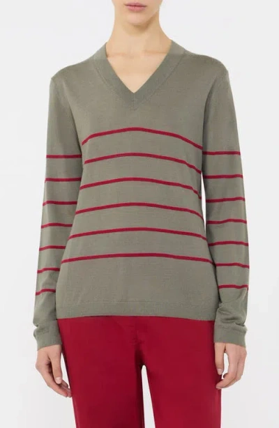 Mm By Max Mara Dolmen Placed Stripe Wool & Cashmere Sweater In Green