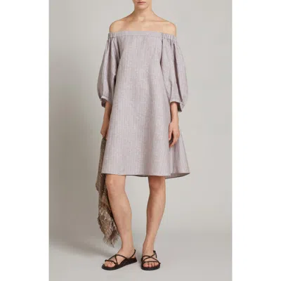 Mm By Max Mara Fuggito Off The Shoulder Linen Blend Shift Dress In Brown