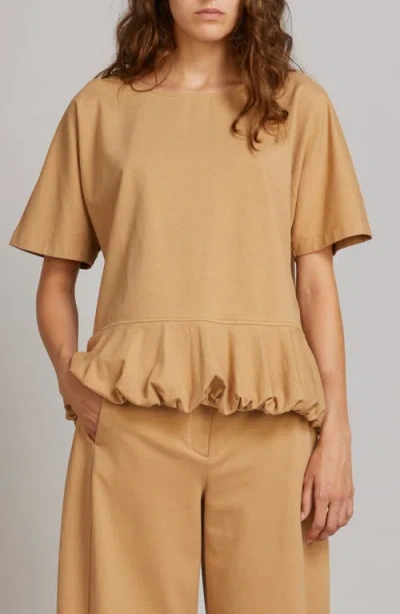 Mm By Max Mara Jersey Bubble Hem Cotton & Linen Blend Top In Brown