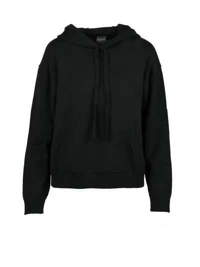 Mm By Max Mara Knit Sweatshirt In 100% Virgin Wool With Hood And Kangaroo Pocket In Black