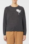 Mm By Max Mara Paco Intarsia Flower Virgin Wool Crewneck Sweater In Gray