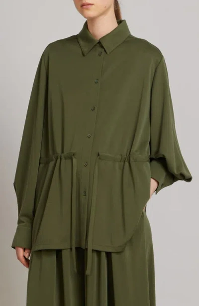Mm By Max Mara Passo Tie Waist Jersey Button-up Shirt In Green