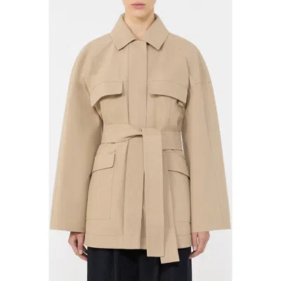 Mm By Max Mara Rafia Waterproof Cotton Blend Belted Trench Coat In Brown
