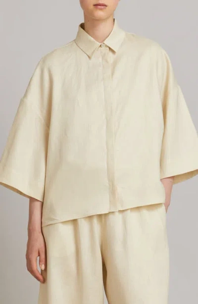 Mm By Max Mara Rito Linen Canvas Button-up Shirt In Yellow