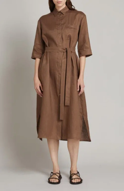 Mm By Max Mara Tabella Belted Linen Shirtdress In Brown