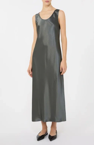 Mm By Max Mara Talete Metallic Satin Slipdress In Gray