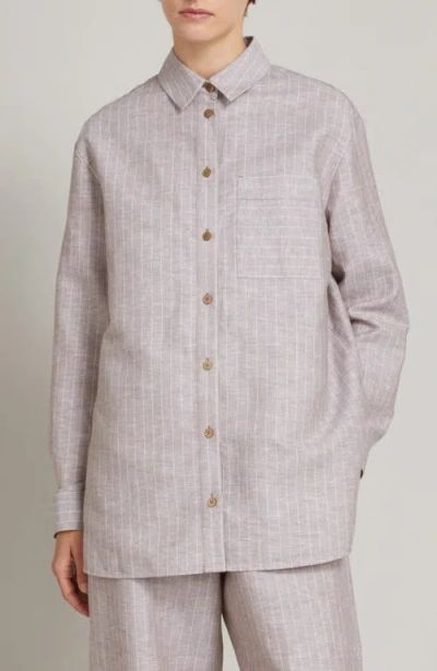 Mm By Max Mara Ululo Linen Blend Oversize Shirt In Gray
